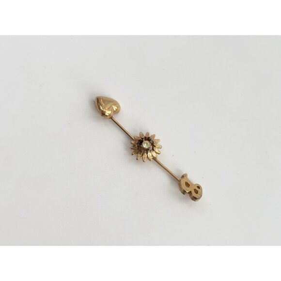 Letter "B" Monogrammed, Sunflower Shaped & Heart Shaped Vintage Gold T Stick Pin - Picture 2 of 10